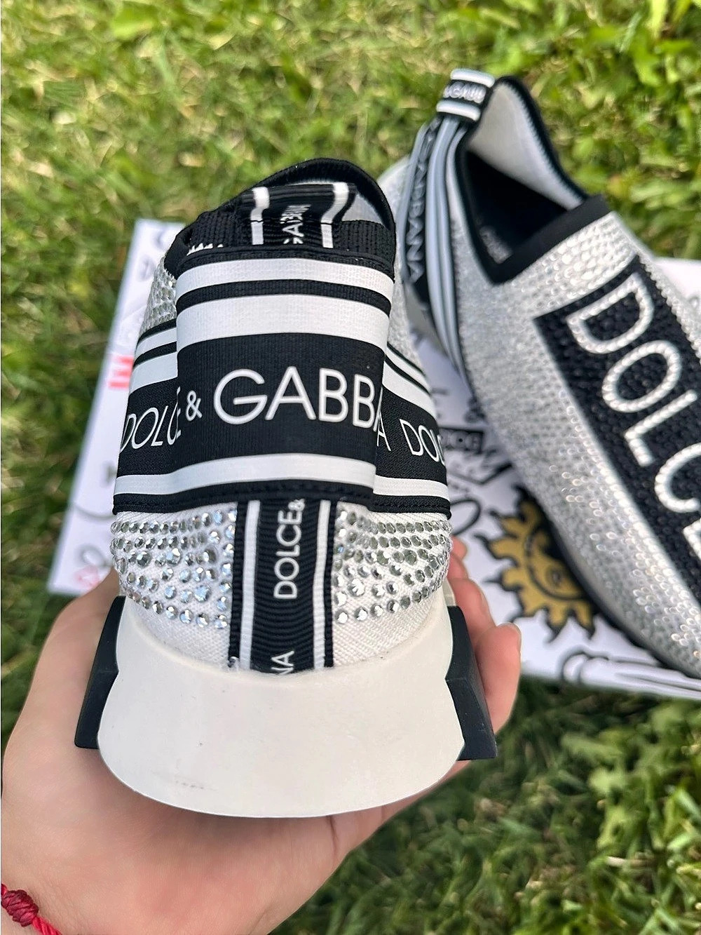 Dolce & Gabbana Sorrento Crystal Slip-On Sneakers White & Black EU 43 Like New - Picture 3 of 6